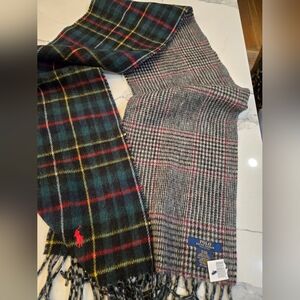 NWT Polo Ralph Lauren Mens Plaid Houndstooth Scarf 10x64 Wool Made In Italy